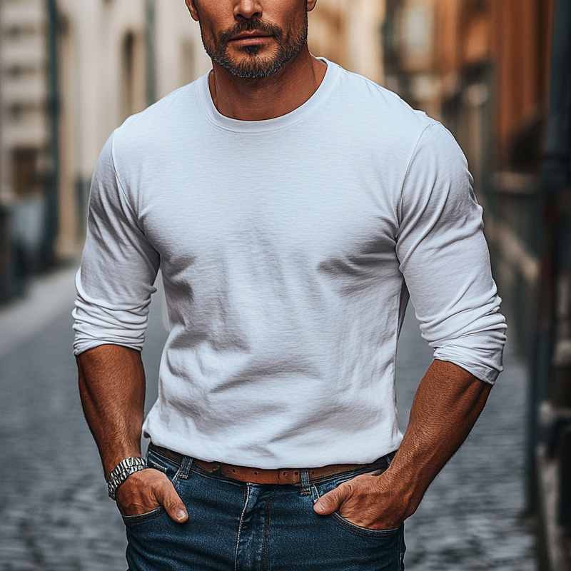 Men's Casual Cotton Blend Crew Neck Long Sleeve T-Shirt MTA2793J7X