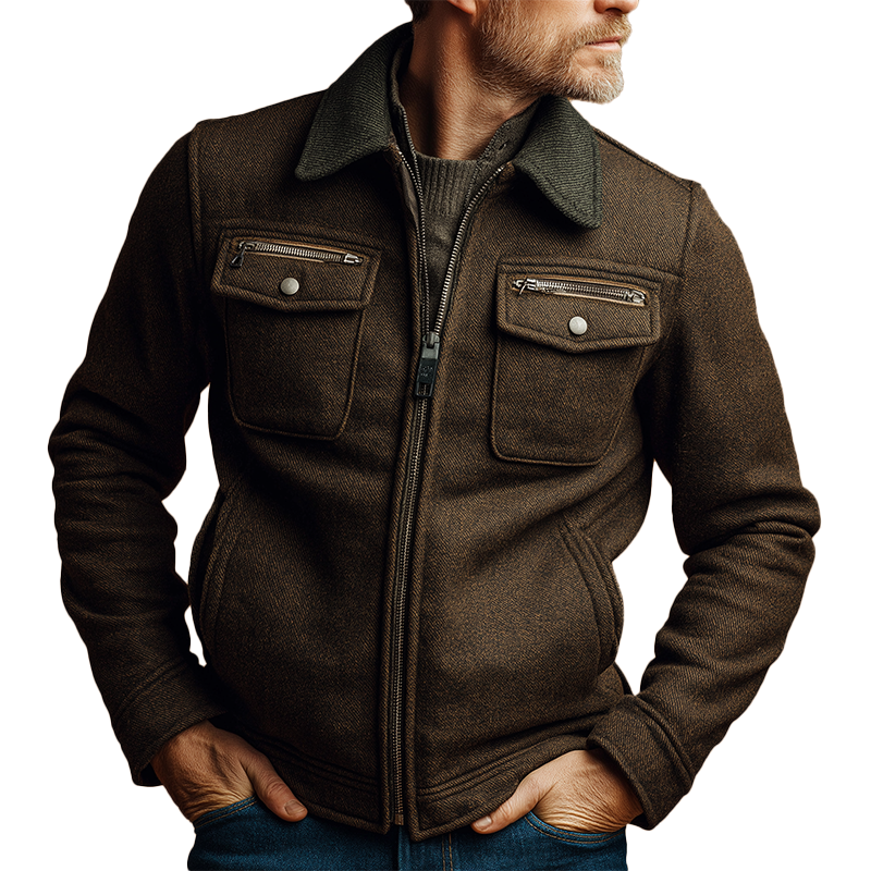 Men's Winter Vintage Herringbone Faux Wool Jacket MTA2788J8P