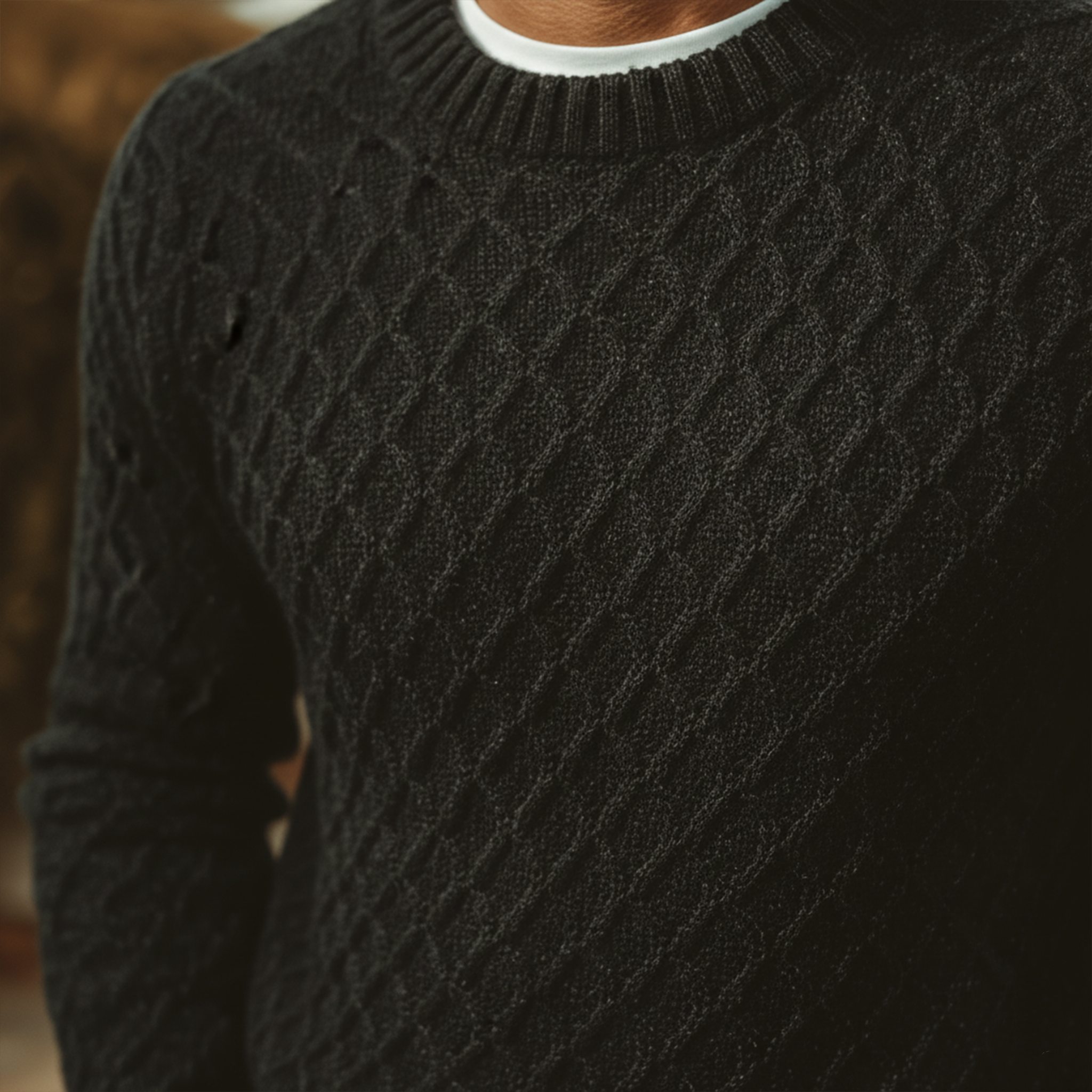 Men's Classic Casual Round Neck Jacquard Texture Sweater MTA2578J1K