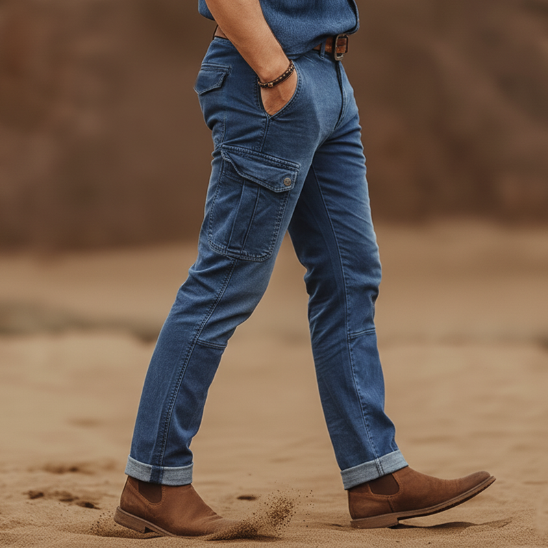 Men's Retro Classic Dark Blue Slim-fit Jeans MTA3139J1U