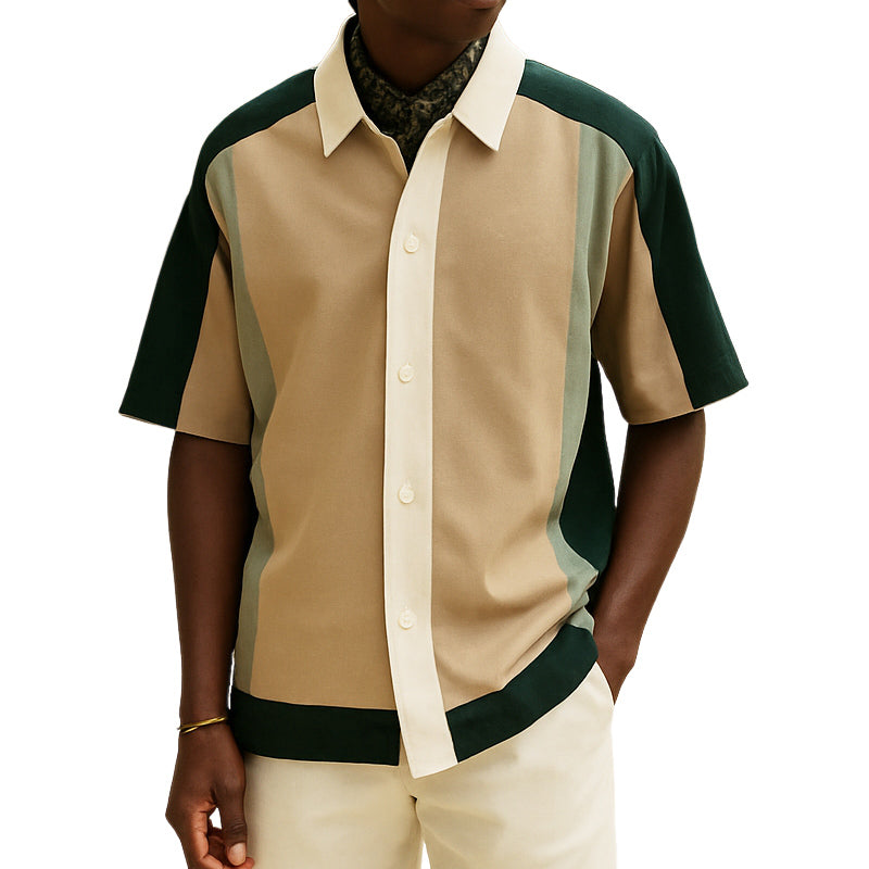 Men's Summer Fashion Color Matching Casual Short-Sleeved Shirt MTA2758E5U