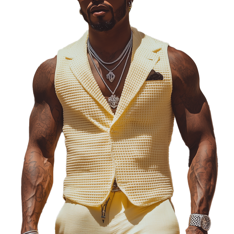 Men's Summer Fashion Waffle Fabric Solid Color Vest MTA2648F5P