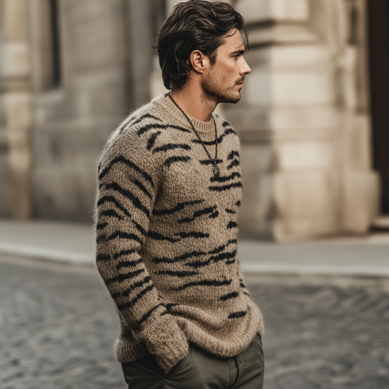 Men's Urban Tiger Stripe Crew Neck Knit Sweater MTA0419L1U