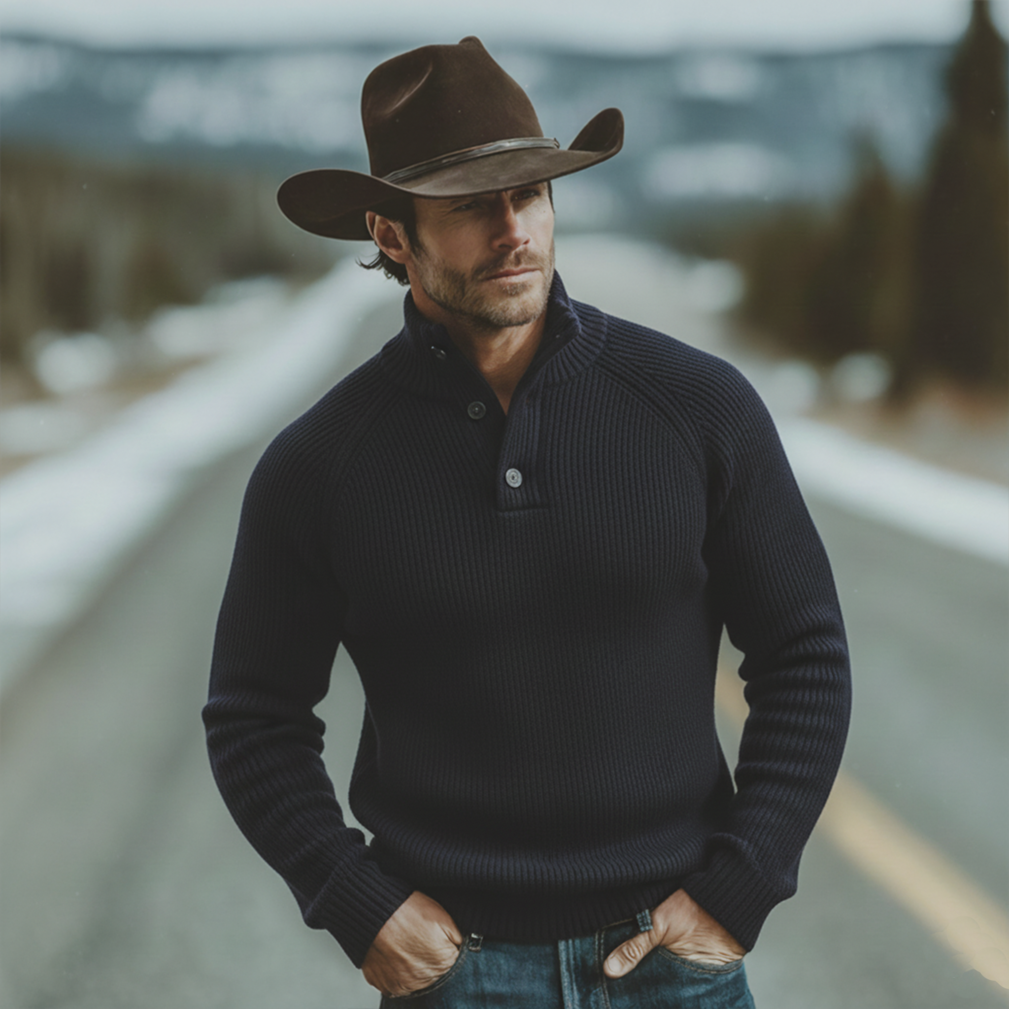 Men's Classic Casual Stand-up Collar Button Sweater MTA2406K6K