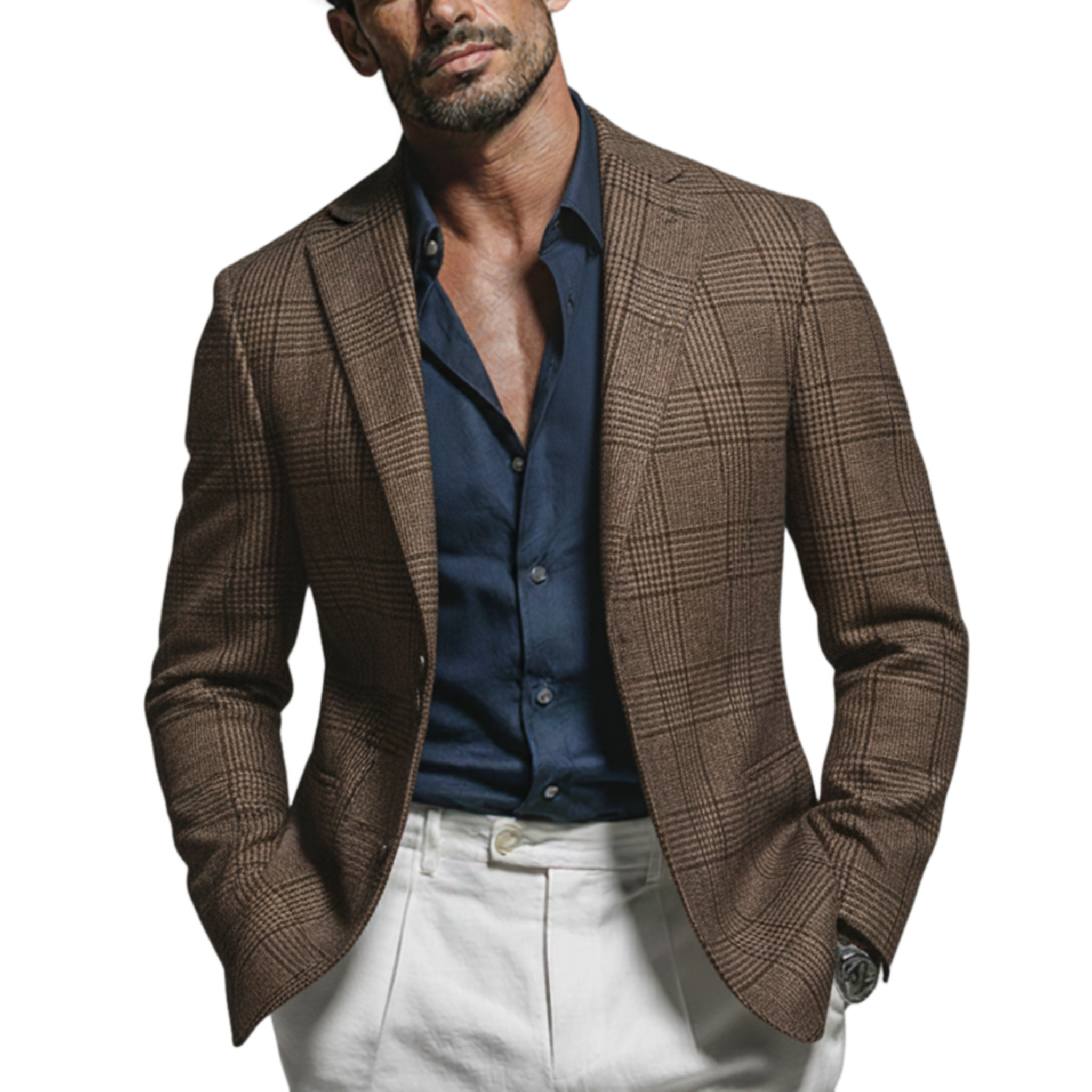 Men's Classic Vintage Houndstooth Blend Single-breasted Blazer MTA1643L7K