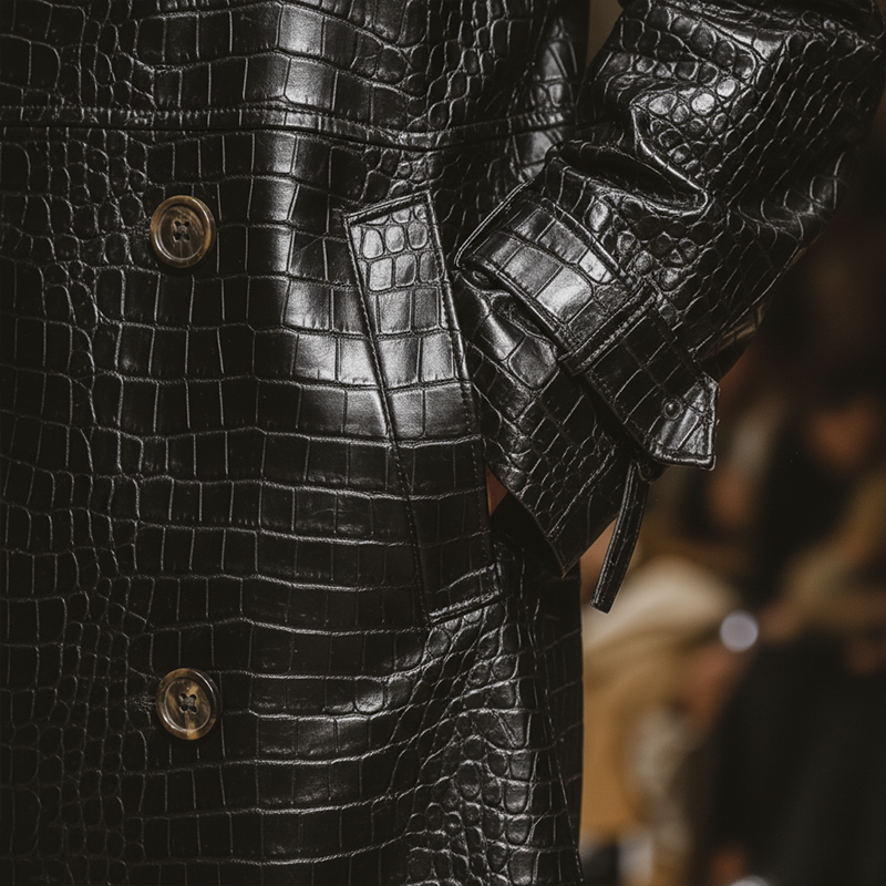 Men's Winter Retro Crocodile Pattern Shiny PU Long Coat MTA1432J7P