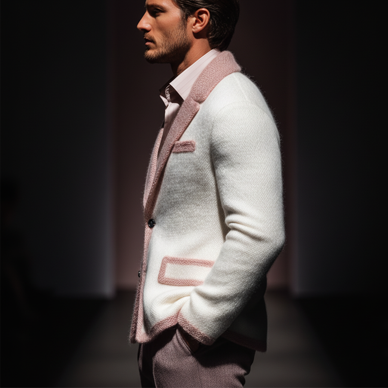 Men's Fashionable Pink And White Two-button Knitted Cardigan MTA2351J4U