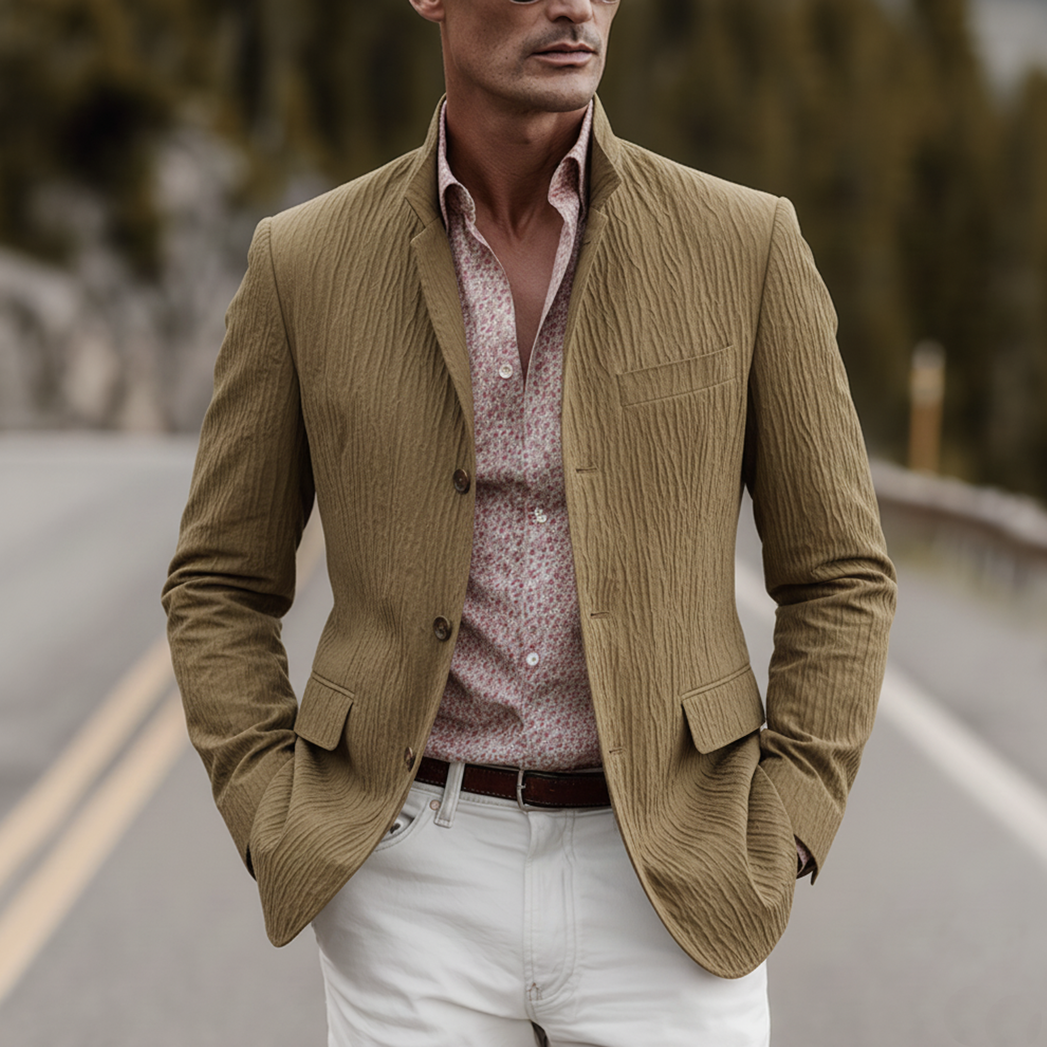 Men's Classic Vintage Stand-collar Textured Cotton Blend Jacket MTA2234L7K