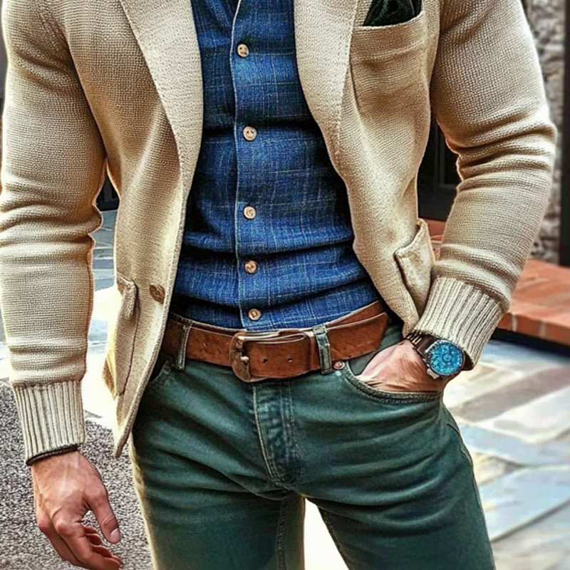 Men's Solid Color Knitted Lapel Single-breasted Cardigan MTA2697H2X