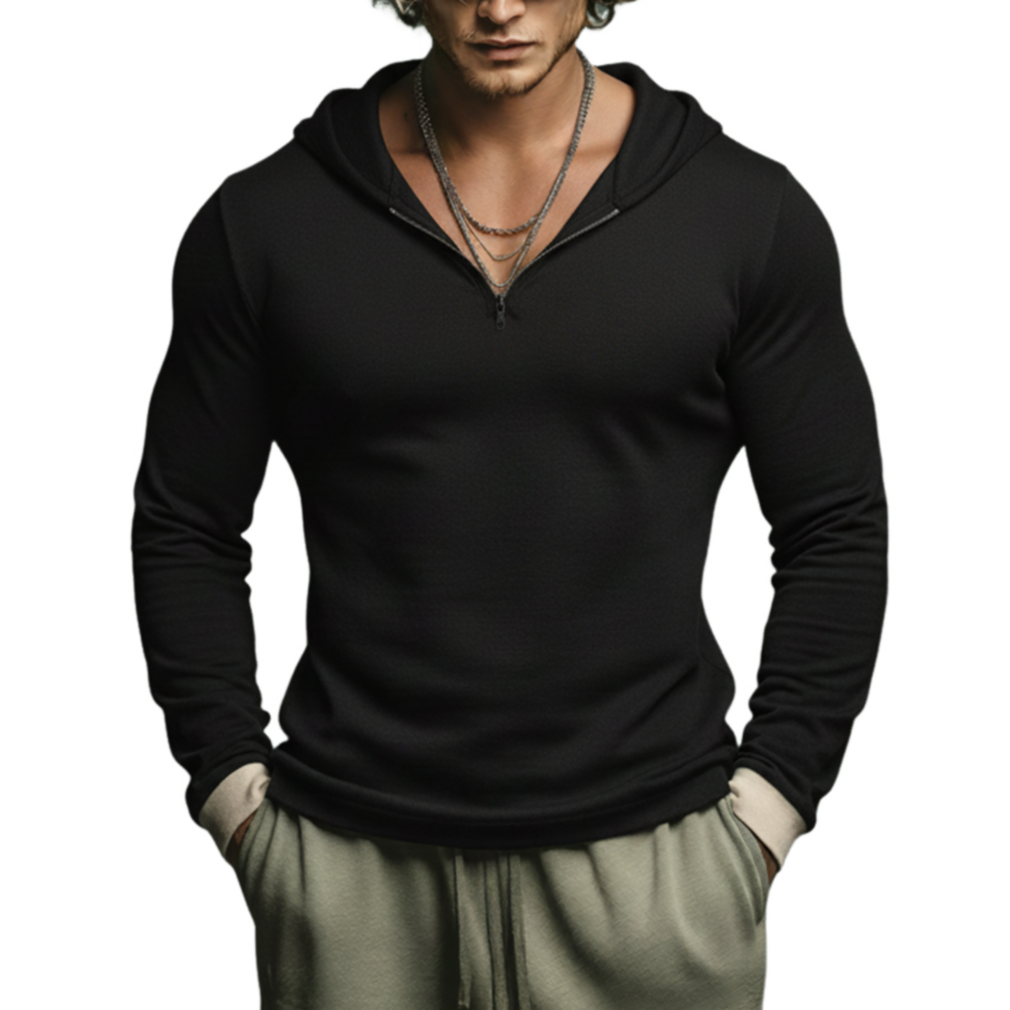 Men's Classic Casual Cotton Blend Slim Fit Hooded V-Neck Long Sleeve T-Shirt MTA2976J7K