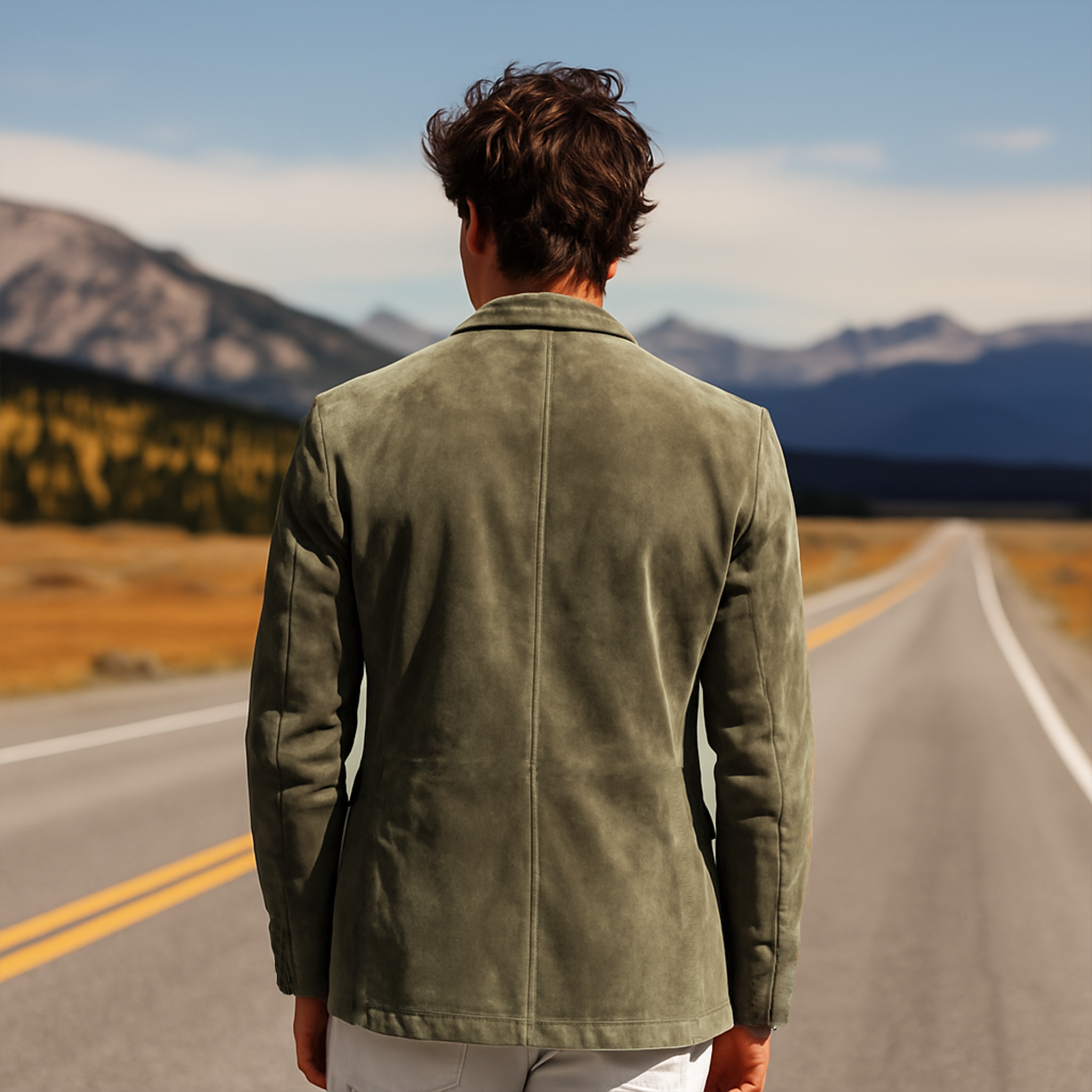 Men's Classic Casual Western Style Single-breasted Suede Slim-fit Blazer MTA0825I0K