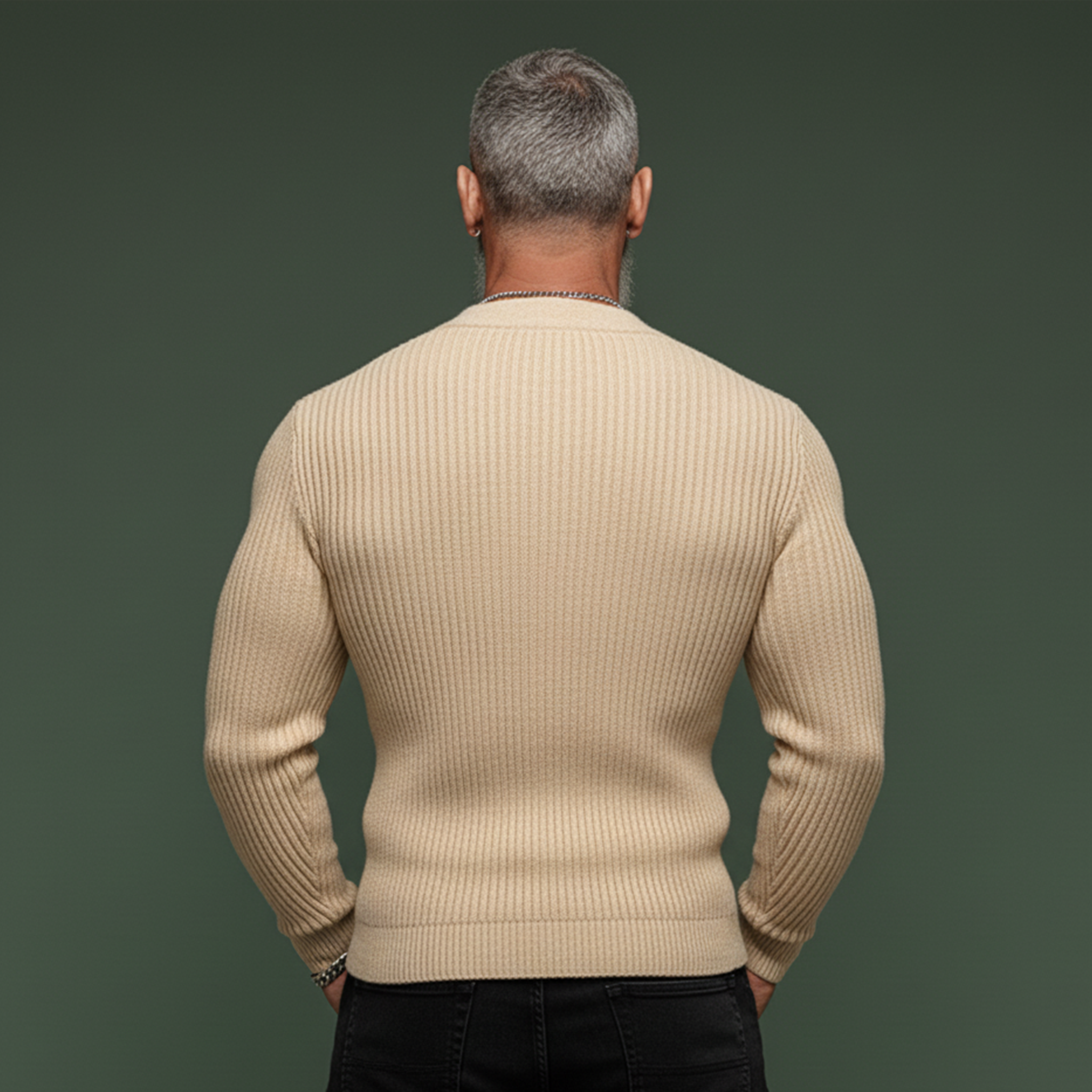 Men's Casual Button-decorated V-neck Slim-fit Pullover Sweater MTA1148K0K