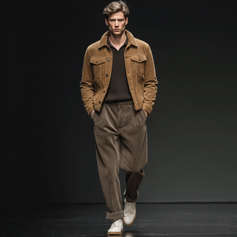 Men's Classic Coffee Stylish Collar Casual Knit Sweater MTA0625K9U