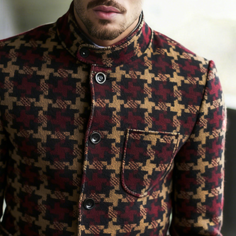 Men's Retro Casual Plaid Stand Collar Jacket MTA1771J2TO