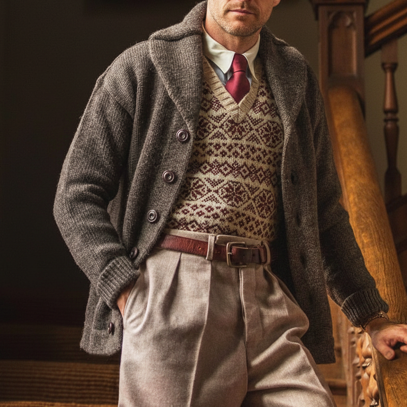 Men's Classic Gray-brown Casual Button-down Knit Cardigan MTA2845J7U