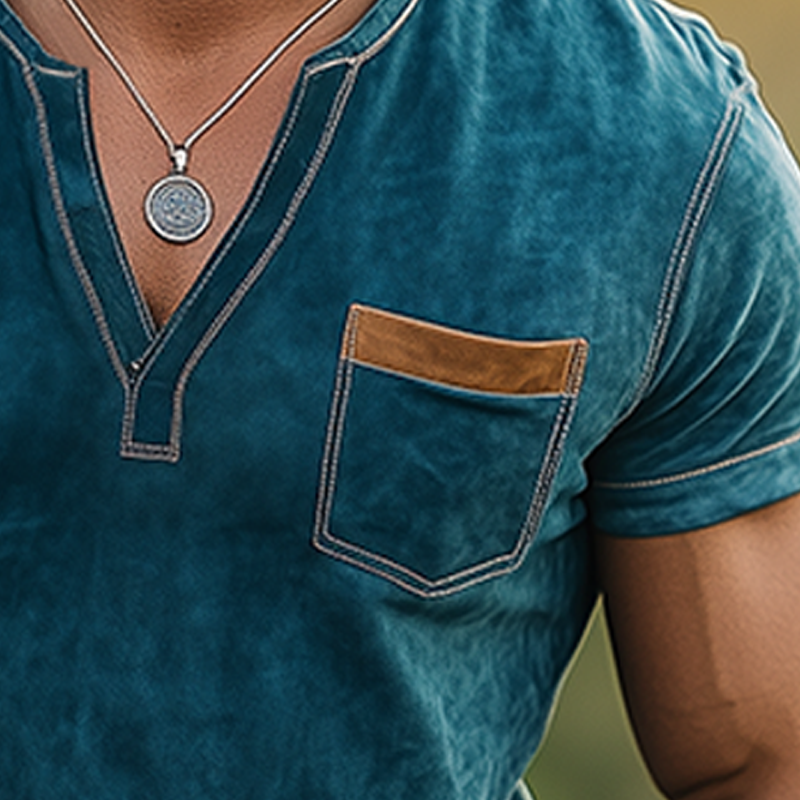 Men's Spring And Summer Casual Thin Suede V-neck Slim Short-sleeved T-shirt MTA0113G9K
