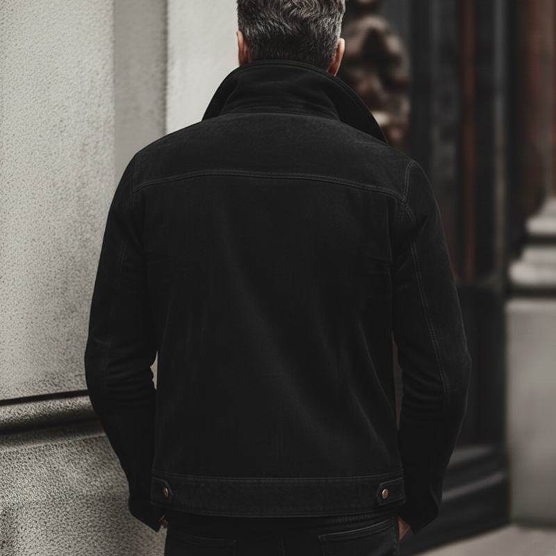 Men's Vintage Black Faux Suede Embroidered Button-up Jacket MTA1168L0U