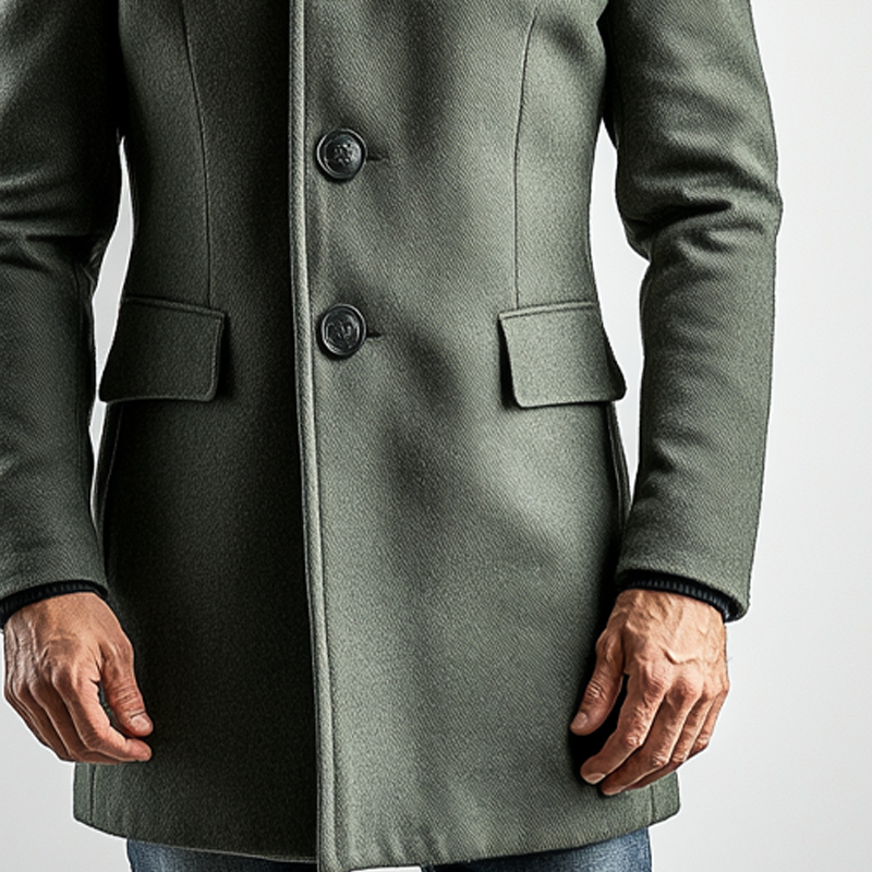 Men's Solid Color Stand-up Collar Twill Blend Mid-length Coat MTA1526K8X