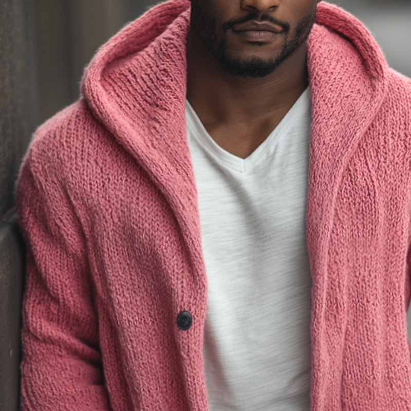 Men's Retro Casual Solid Color Knitted Hooded Button Cardigan MTA0499I0TO