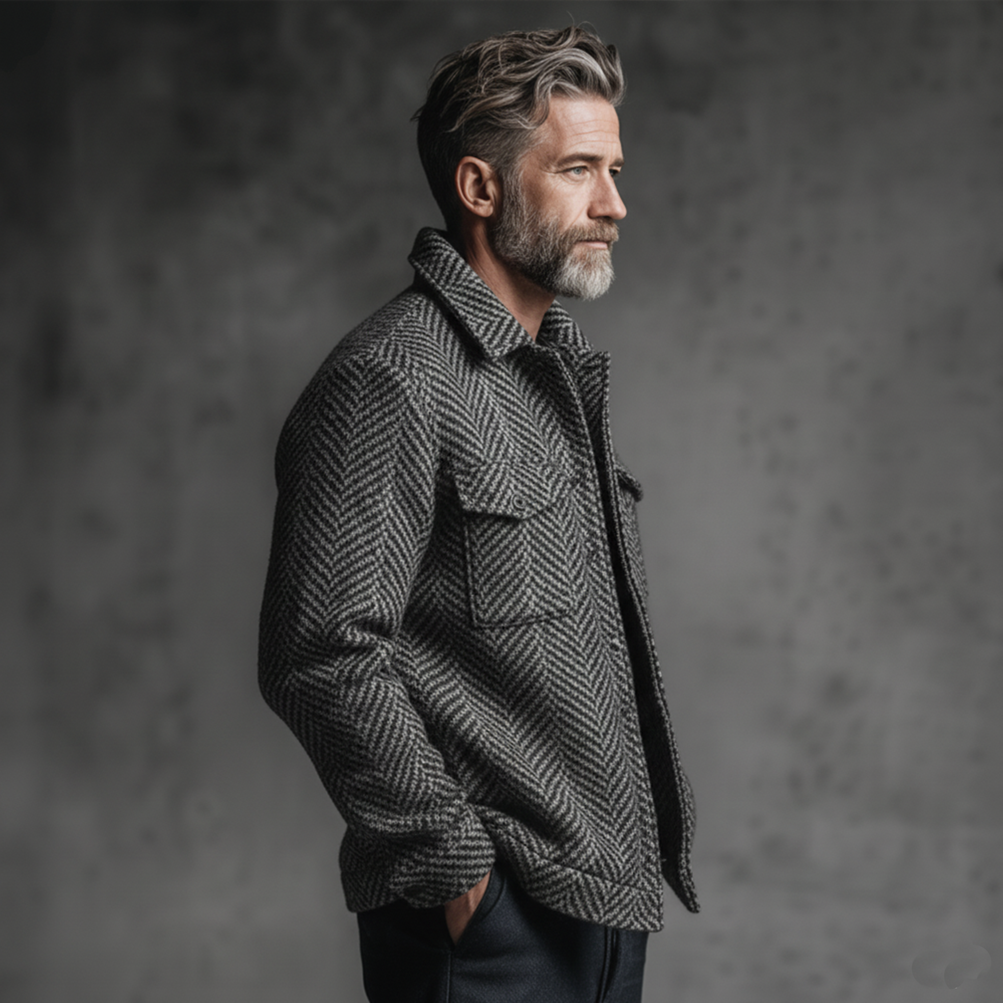 Men's Classic Casual Lapel Faux Herringbone Wool Zipper Jacket MTA1312J5K