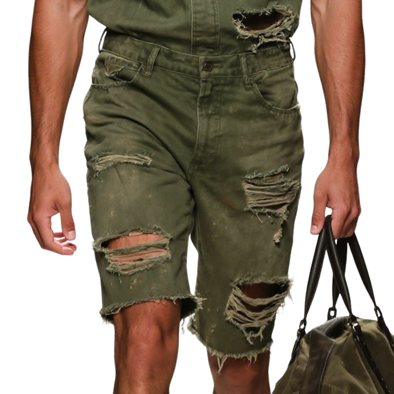 Men's Retro Casual Cotton Washed Distressed Shorts MTA2992E9TO