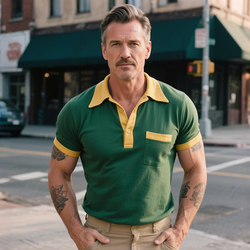 Men's Retro American Style Street Contrasting Color Pure Cotton Short-Sleeved Polo Shirt MTA1444E7TO