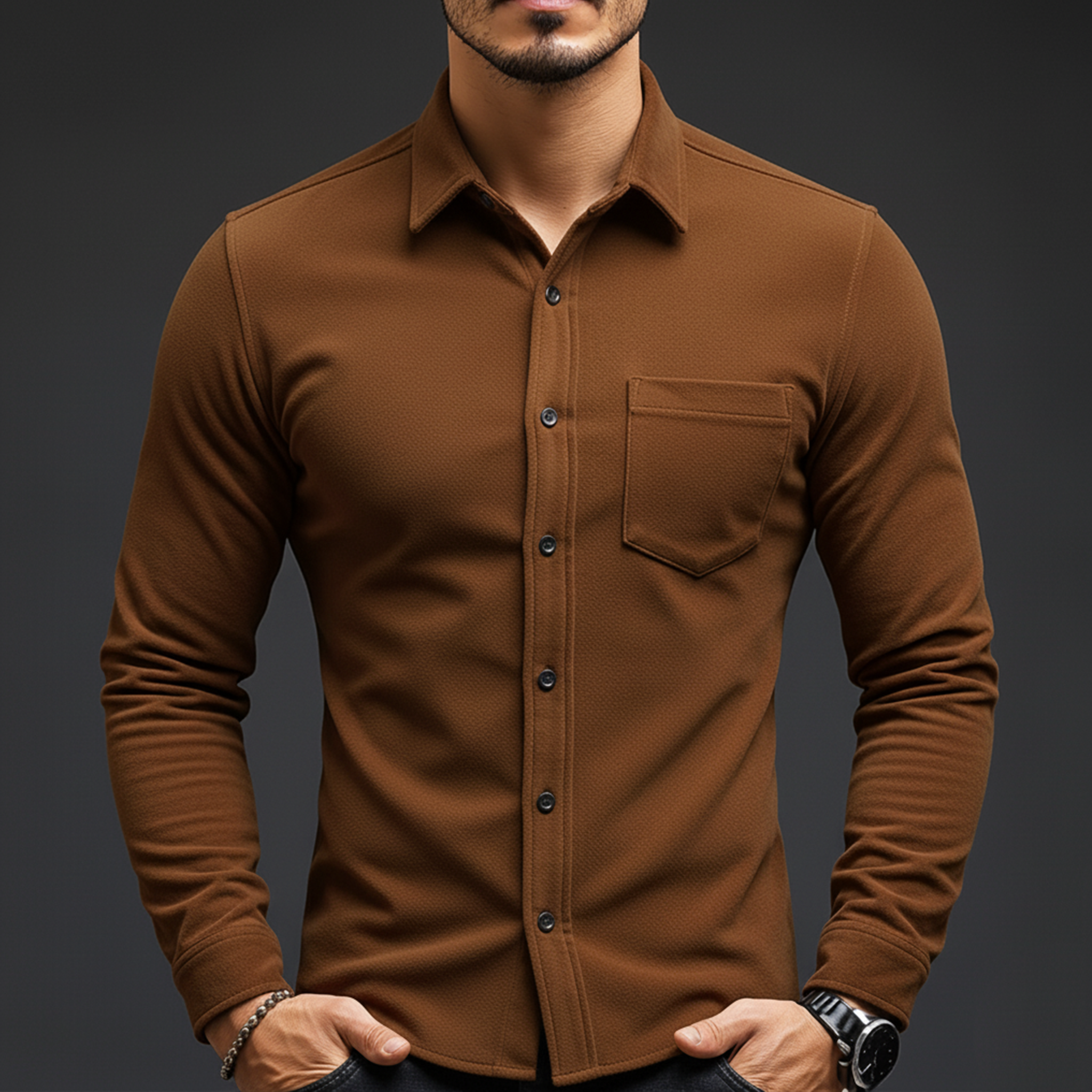 Men's Classic Casual Dralon Fabric Warm Skin-friendly Slim Fit Long-sleeved Shirt MTA2113J6K