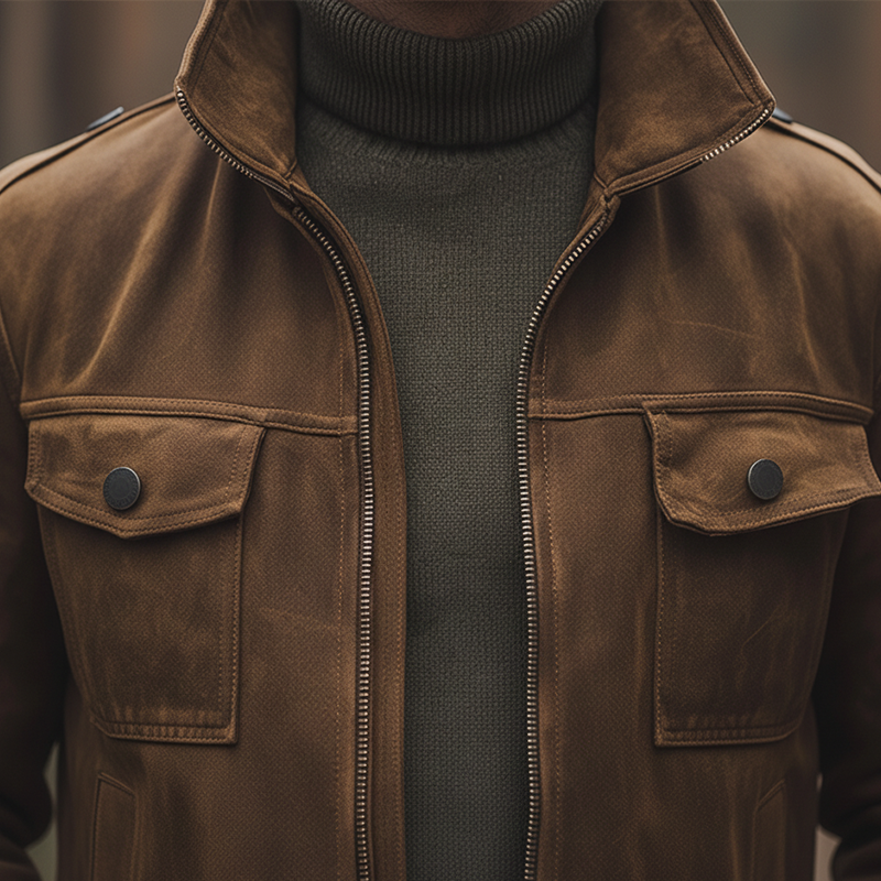 Men's Winter Retro Faux Suede Multi-Pocket Stand Collar Jacket MTA2743K3P