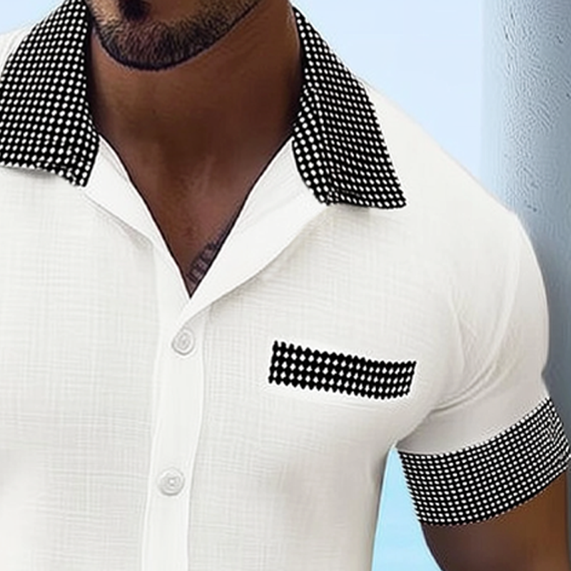 Men's Classic Spliced Cotton And Linen Short Sleeve Shirt MTA1880G8U