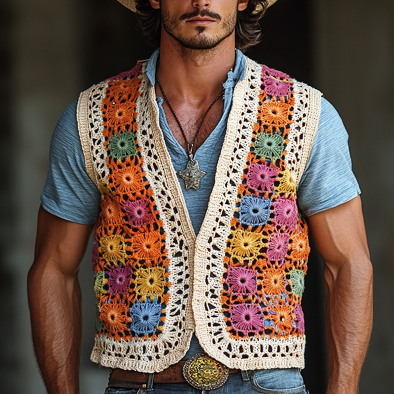 Fargerik heklet vest uten knapper for menn MTA1758F3Y