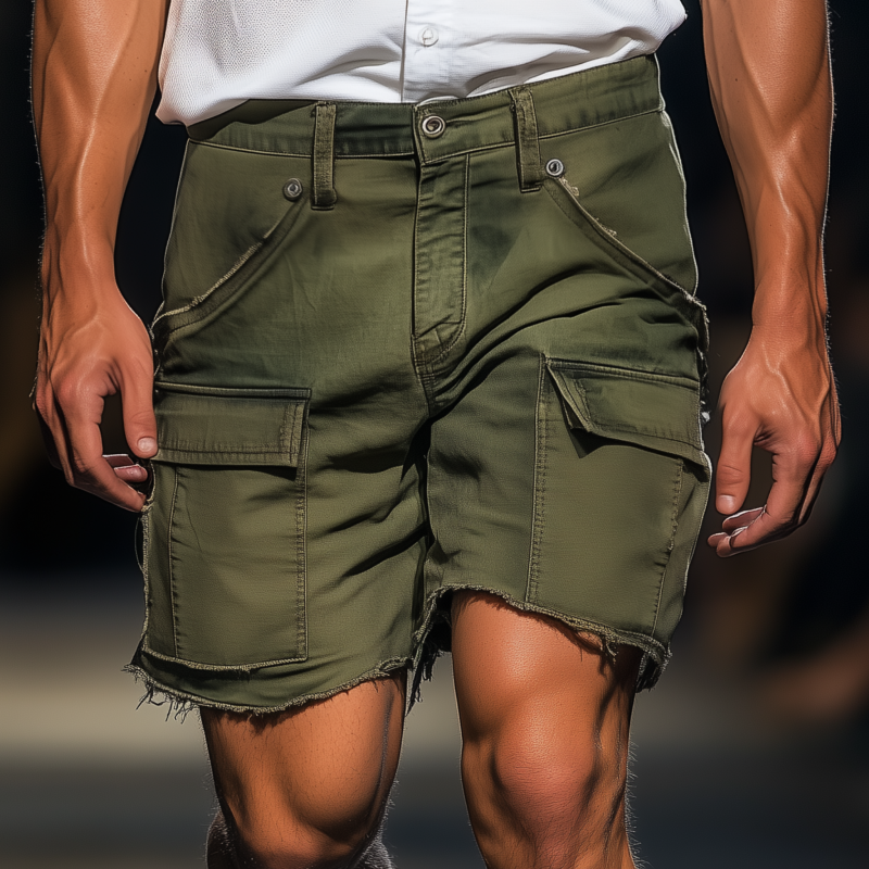 Men's Casual Outdoor Breathable Cotton Washed Distressed Multi-pocket Loose Cargo Shorts MTA0624F7M