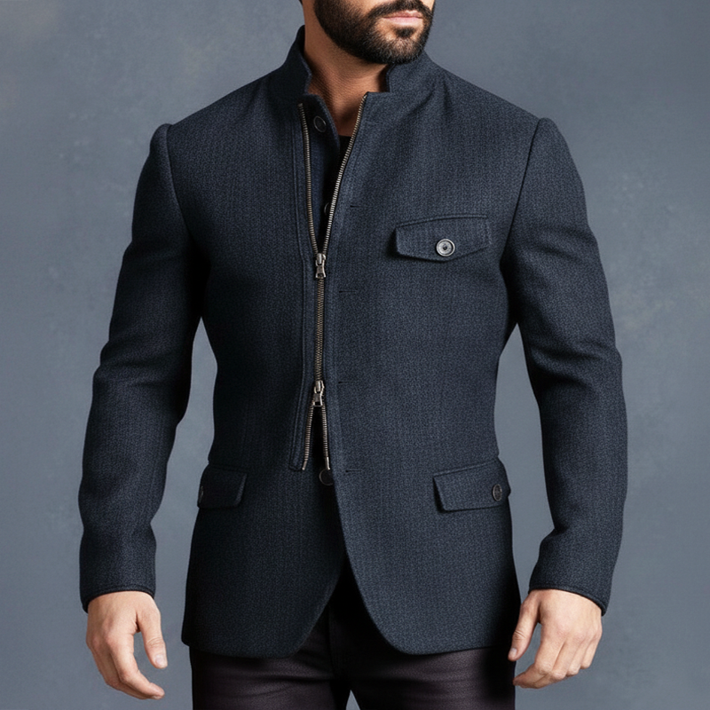 Men's Classic Dark Blue Twill Single-slit Denim Jacket MTZ1303A9U