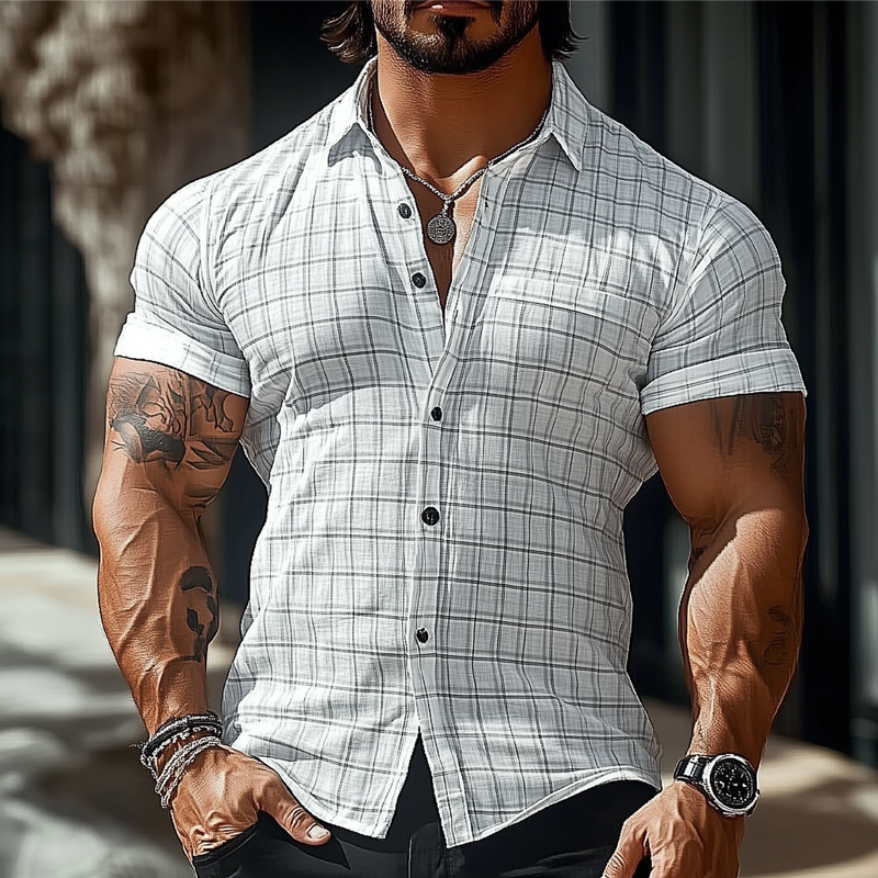 Men's Plaid Printed Casual Short Sleeve Shirt MTA2247G2X