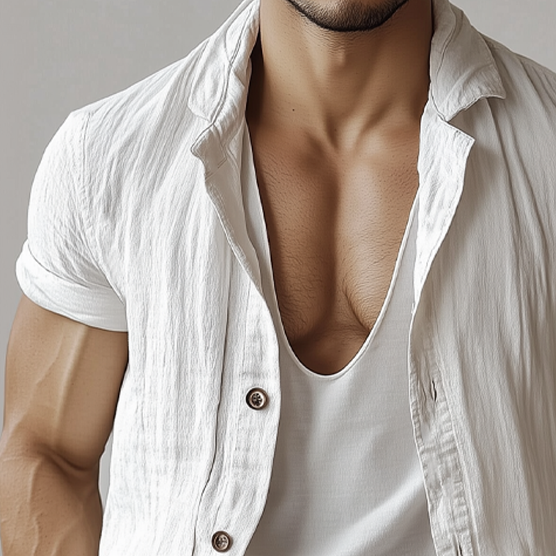 Men's Casual Basic Cotton Solid Color Short-sleeved Shirt MTA3059F7U