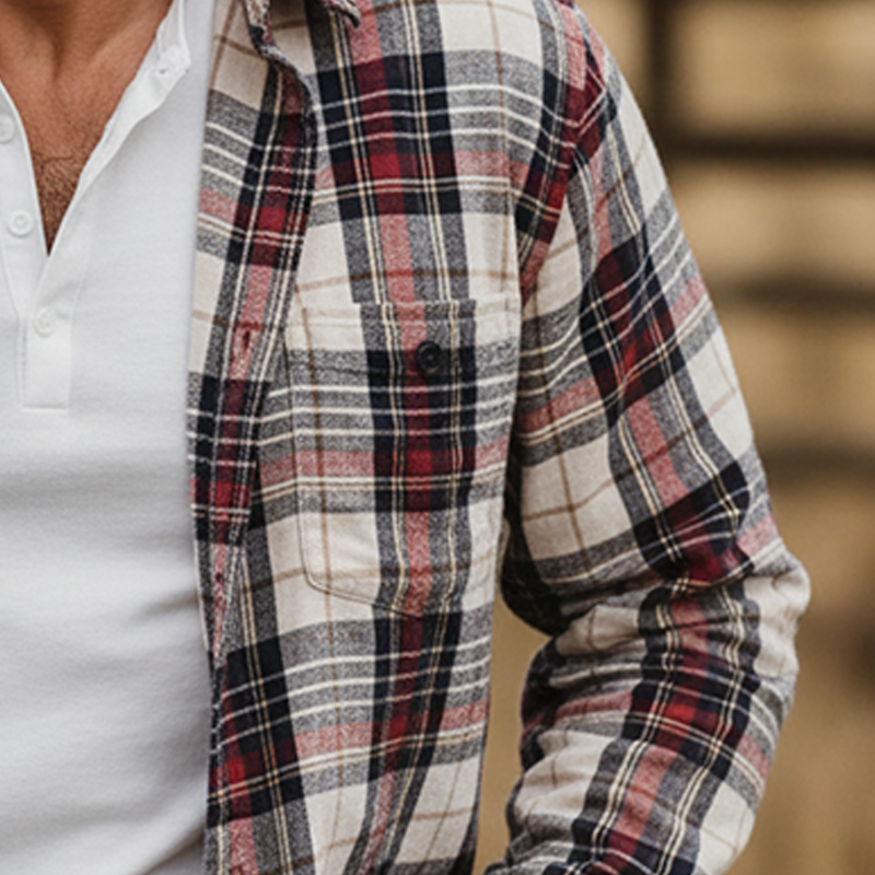 Men's Retro Plaid Pure Cotton Thin Shirt MTA1181K4P