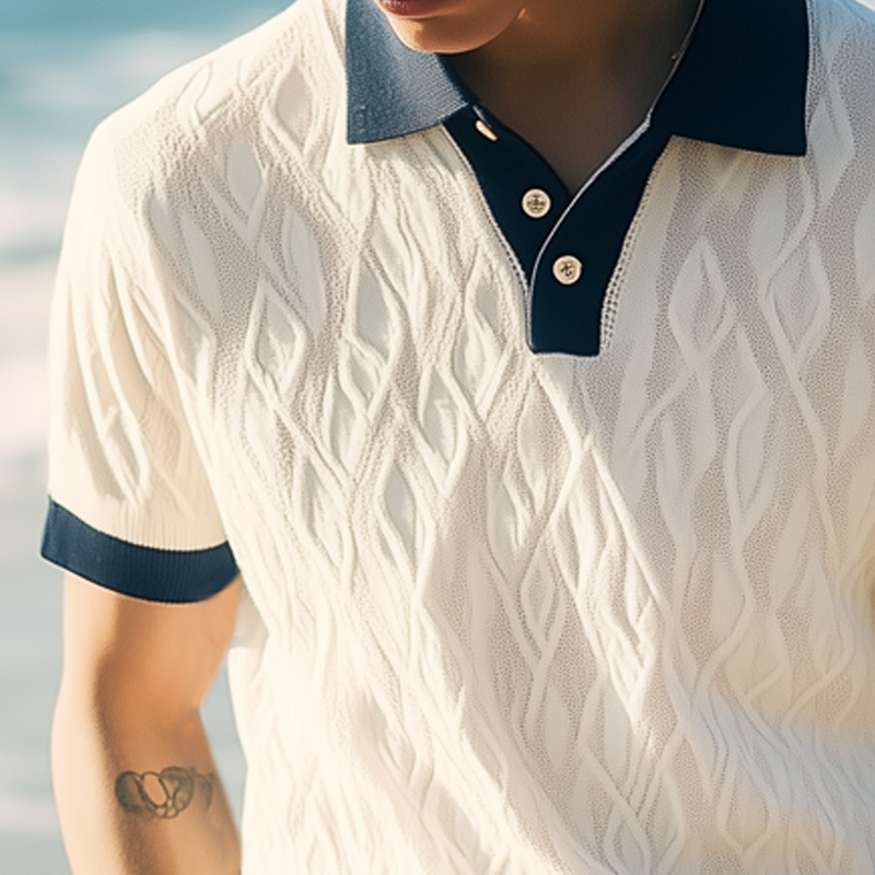 Men's Summer Classic Jacquard Knit Polo Neck Short Sleeve T-Shirt MTA0232G9U
