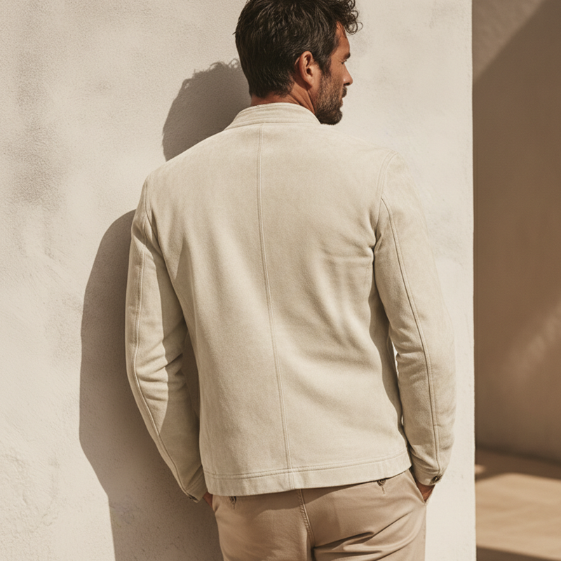 Men's Classic Beige Stand-collar Button-up Jacket MTZ2355A9U