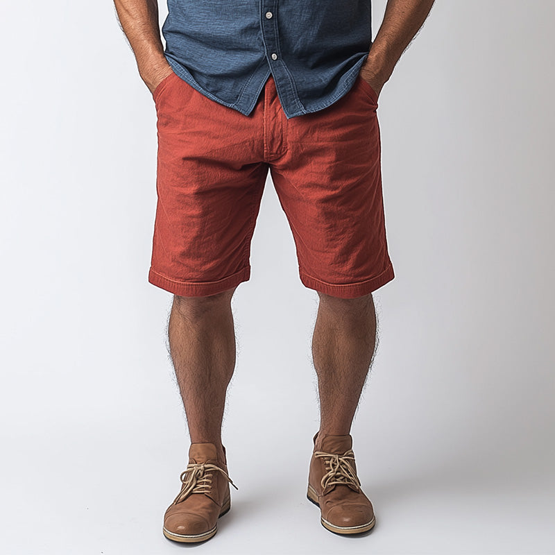 Men's Summer Fashion Solid Color Cotton And Linen Sports Shorts MTA1650E4P
