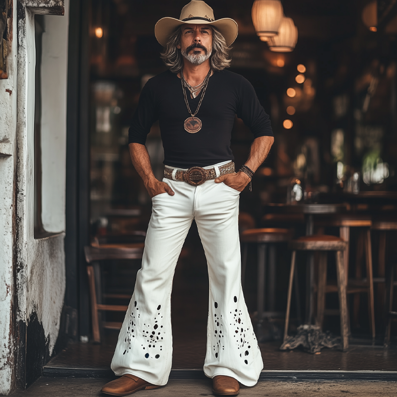 Men's Western Cowboy Style Ripped Flared Pants MTA1279F6U