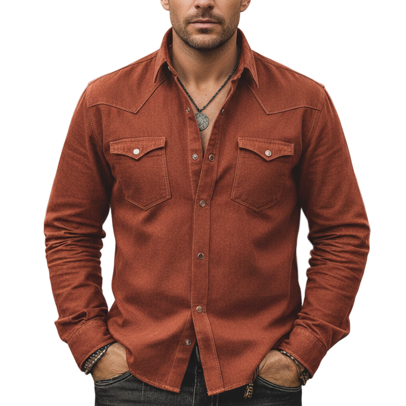 Men's Urban Brick Red Twill 100 Cotton Long-Sleeve Shirt MTZ2119A9U