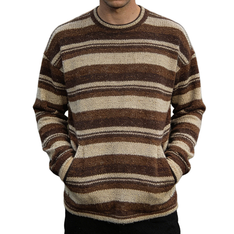 Men's Retro Casual Knit Striped Crew Neck Sweater MTA1226L8TO