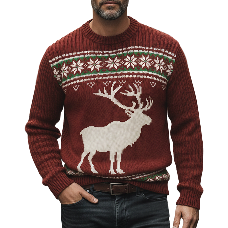 Men's Winter Retro Cotton Yarn Knit Crew Neck Sweater MTA1772K1P