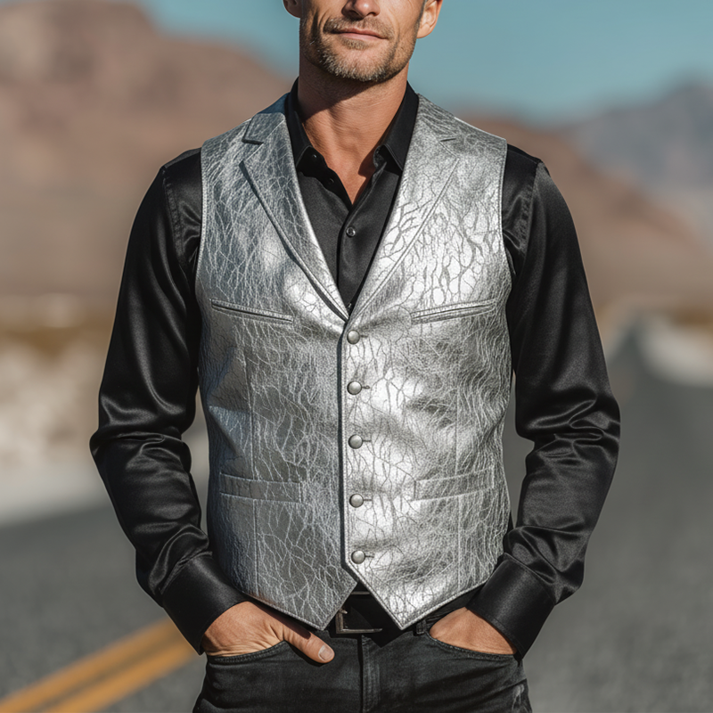 Men's Retro Textured PU Leather Classic Suit Vest MTA2965I5P
