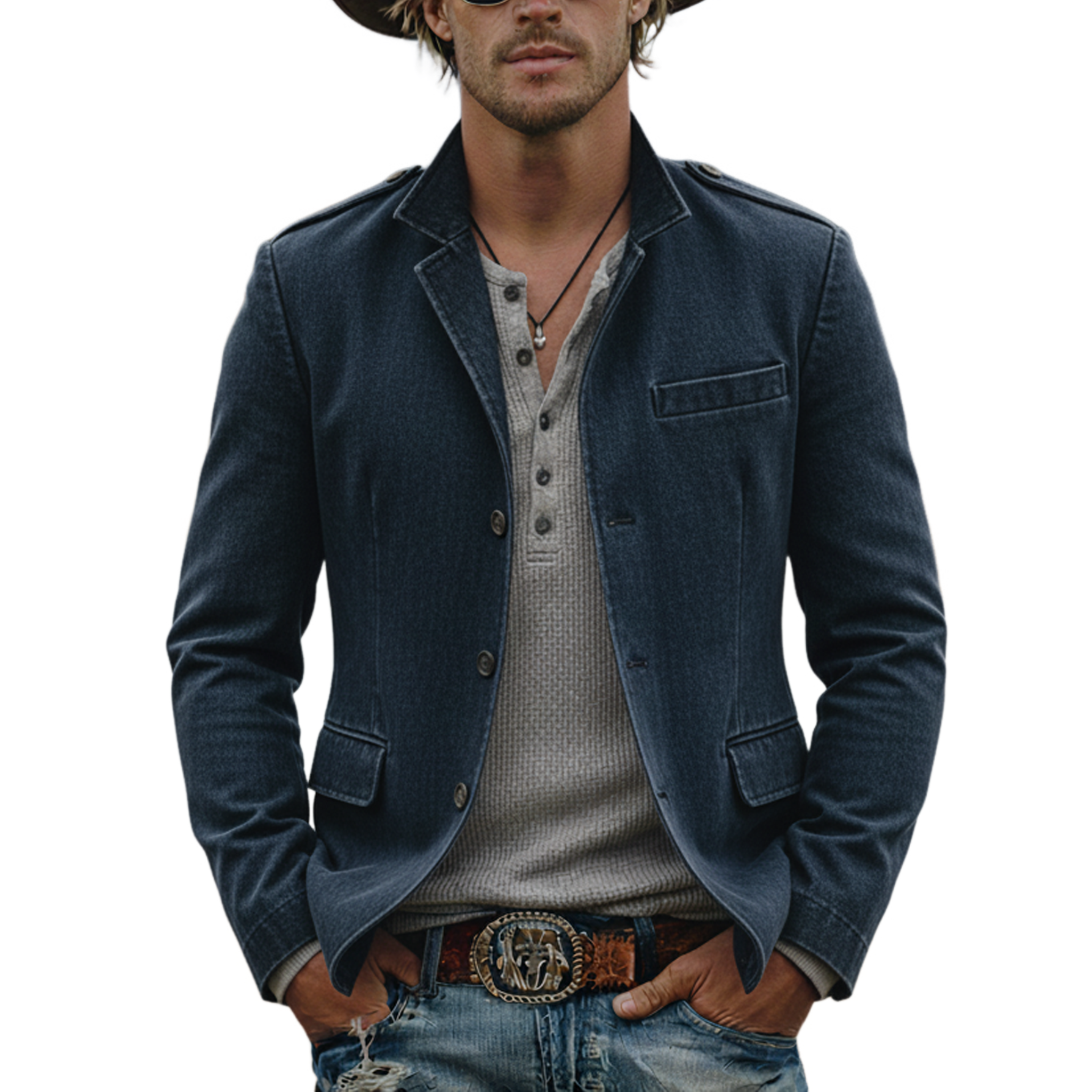 Men's Classic Casual Stand-collar Epaulet Washed Cotton Blend Jacket MTA1679L8K