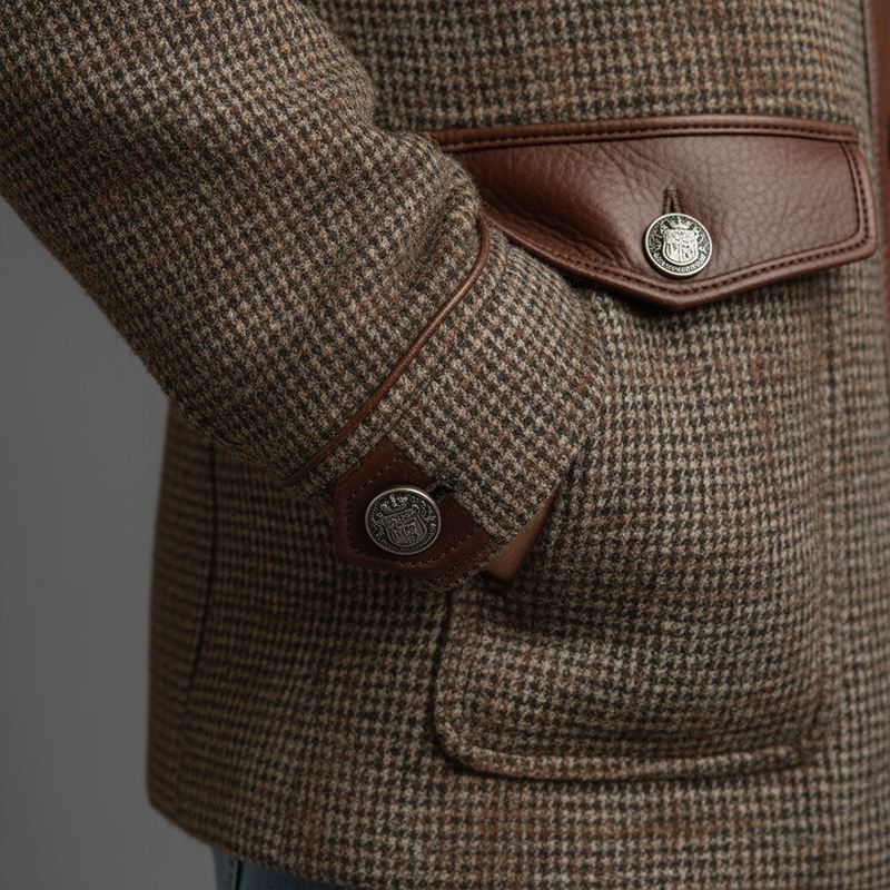 Men's Winter Retro PU Patch Faux Wool Warm Jacket MTA2328J9P
