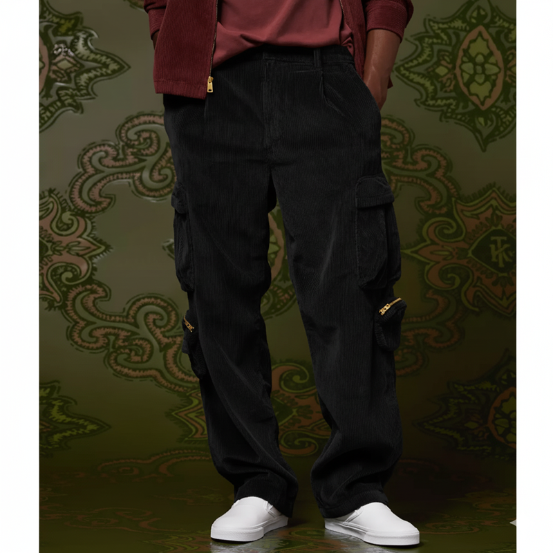 Men's Classic Burgundy Corduroy Straight-leg Trousers MTA1168K6U