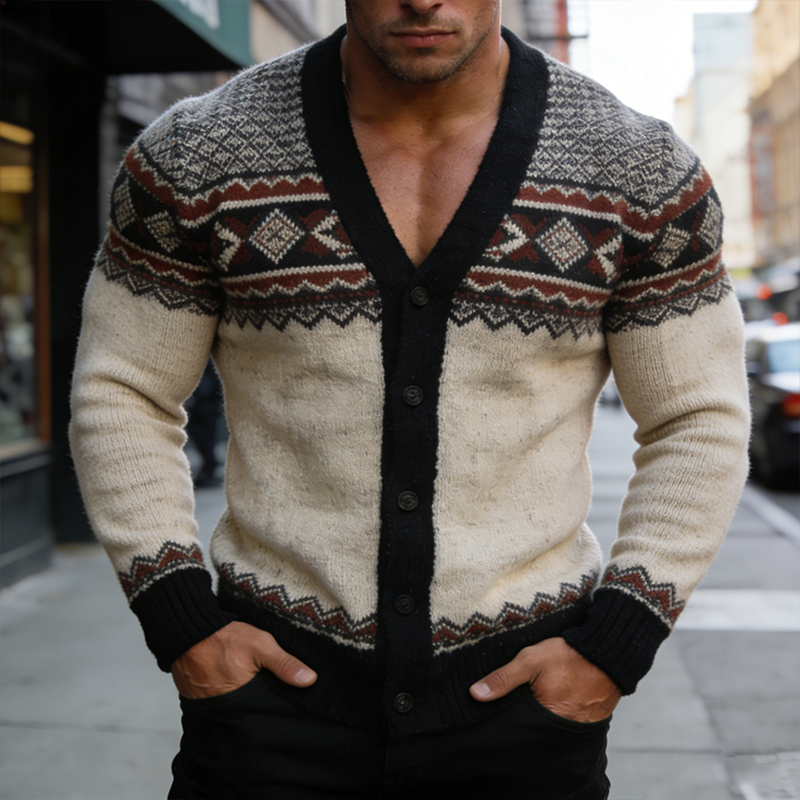 Men's Retro Casual Knitted Ethnic Style Button-Up Cardigan MTA1538L8TO