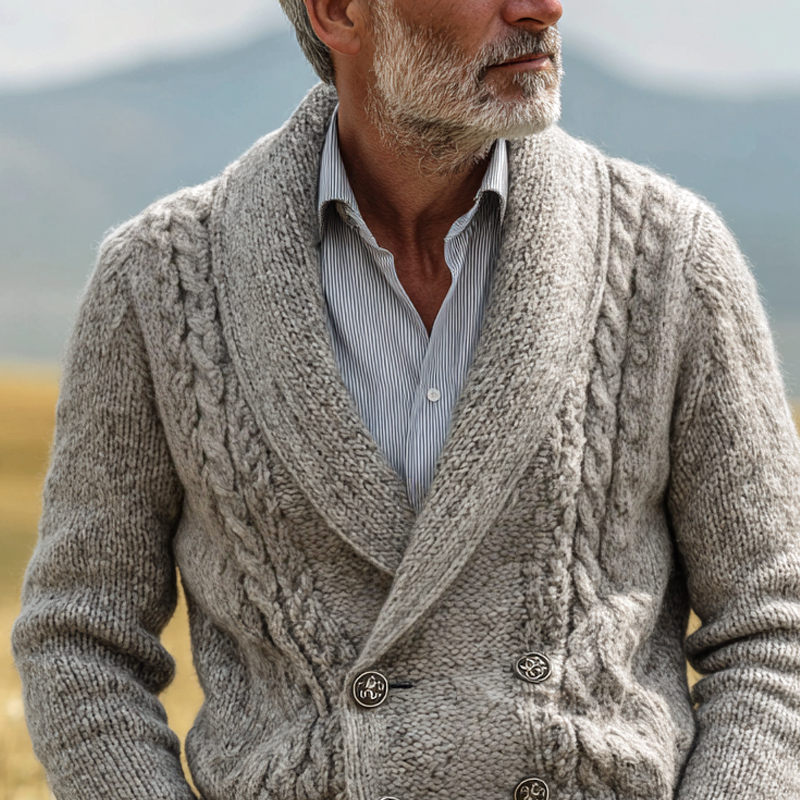 Men's Cable Knitted Shawl Collar Double Breasted Cardigan MTA0286I3Z