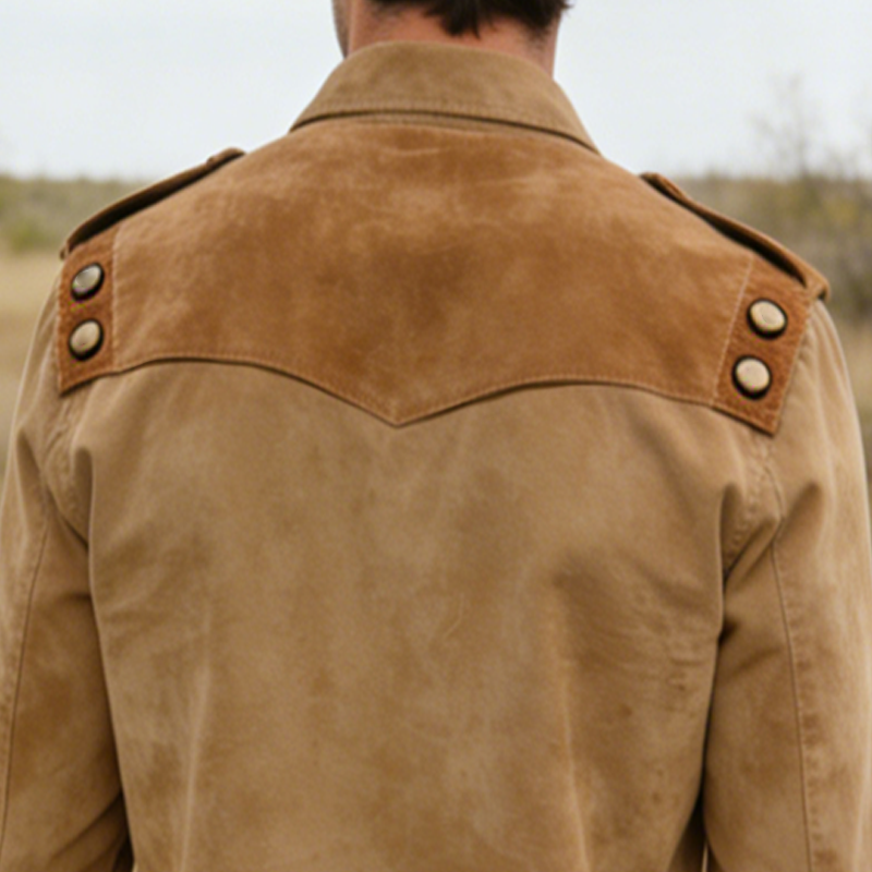 Men's Retro Casual Faux Suede Button-Up Lapel Long-Sleeve Shirt MTA1192L8TO