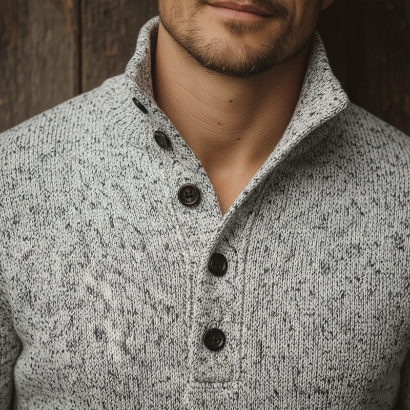 Men's Winter Heathered Cotton Knitted Turtleneck Button Sweater MTA1383J8P